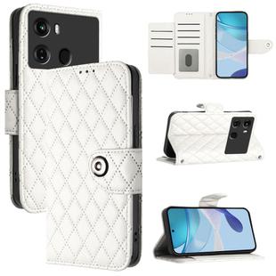For itel P40 Rhombic Texture Flip Leather Phone Case with Lanyard(White)
