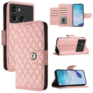 For itel P40 Rhombic Texture Flip Leather Phone Case with Lanyard(Coral Pink)