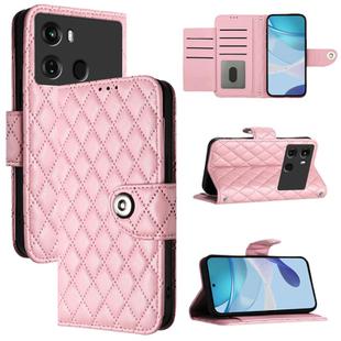For itel P40 Rhombic Texture Flip Leather Phone Case with Lanyard(Pink)