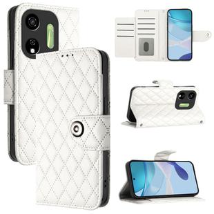 For itel P55 5G Rhombic Texture Flip Leather Phone Case with Lanyard(White)