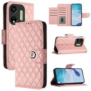 For itel P55 5G Rhombic Texture Flip Leather Phone Case with Lanyard(Coral Pink)