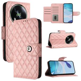 For itel RS4 S666LN Rhombic Texture Flip Leather Phone Case with Lanyard(Coral Pink)