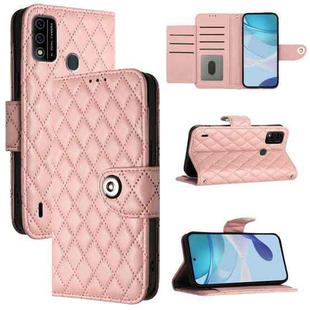 For itel A48 Rhombic Texture Flip Leather Phone Case with Lanyard(Coral Pink)