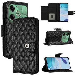 For Tecno Pova 6 4G Rhombic Texture Flip Leather Phone Case with Lanyard(Black)