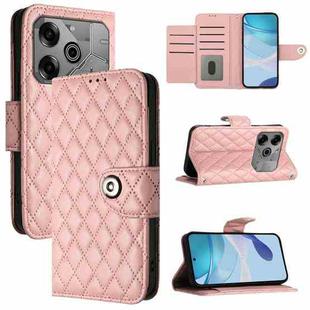 For Tecno Pova 6 Neo Rhombic Texture Flip Leather Phone Case with Lanyard(Coral Pink)