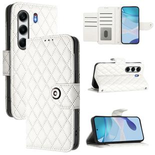 For Tecno Camon 40 4G Rhombic Texture Flip Leather Phone Case with Lanyard(White)