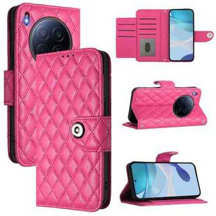 For Tecno Camon 40 Premier Rhombic Texture Flip Leather Phone Case with Lanyard(Rose Red)