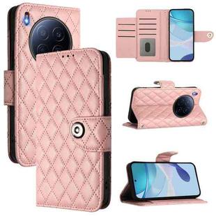 For Tecno Camon 40 Premier Rhombic Texture Flip Leather Phone Case with Lanyard(Coral Pink)