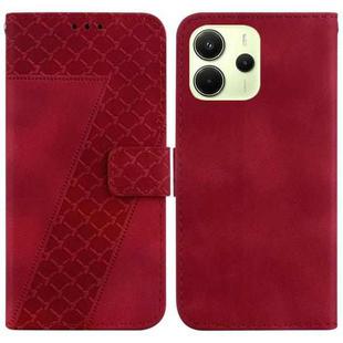 For Redmi Note 14 4G 163.25mm Seven-shaped Embossed Leather Phone Case(Red)