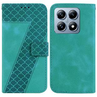 For Xiaomi 14T Seven-shaped Embossed Leather Phone Case(Green)