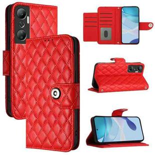 For Infinix Hot 20 4G X6826 Rhombic Texture Flip Leather Phone Case with Lanyard(Red)