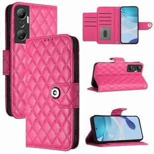 For Infinix Hot 20 4G X6826 Rhombic Texture Flip Leather Phone Case with Lanyard(Rose Red)