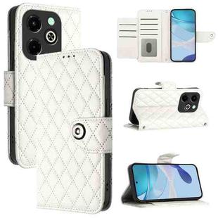 For Infinix Hot 40i Rhombic Texture Flip Leather Phone Case with Lanyard(White)
