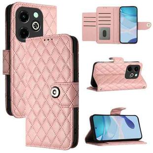 For Infinix Hot 40i Rhombic Texture Flip Leather Phone Case with Lanyard(Coral Pink)