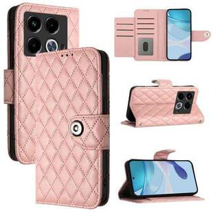 For Infinix Note 40 4G Rhombic Texture Flip Leather Phone Case with Lanyard(Coral Pink)