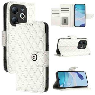 For Infinix Smart 8 Rhombic Texture Flip Leather Phone Case with Lanyard(White)