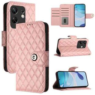 For Infinix Zero 30 4G Rhombic Texture Flip Leather Phone Case with Lanyard(Coral Pink)