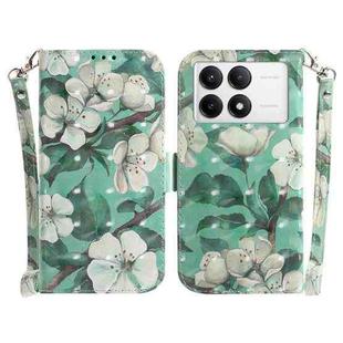 For Xiaomi Poco F6 Pro 3D Colored Flip Leather Phone Case(Watercolor Flower)