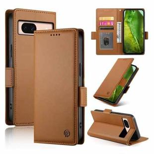For Google Pixel 8a Side Buckle Magnetic Frosted Leather Phone Case(Brown)