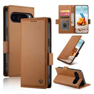 For Google Pixel 9 Pro Side Buckle Magnetic Frosted Leather Phone Case(Brown)