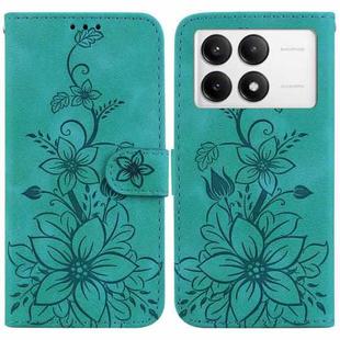 For Xiaomi Poco F6 Pro Lily Embossed Leather Phone Case(Green)