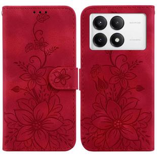 For Xiaomi Poco F6 Pro Lily Embossed Leather Phone Case(Red)