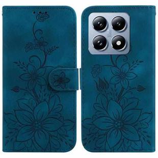 For Xiaomi 14T Pro Lily Embossed Leather Phone Case(Dark Blue)