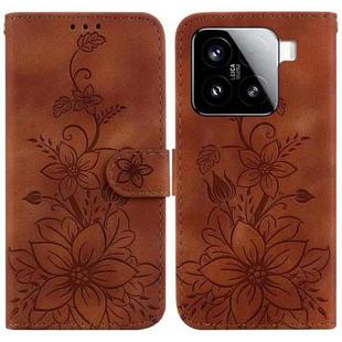 For Xiaomi 15 Lily Embossed Leather Phone Case(Brown)