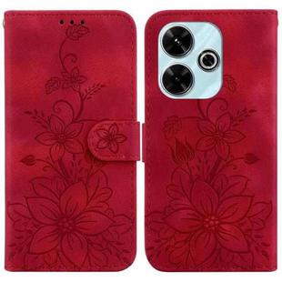 For Xiaomi Redmi 13 4G Lily Embossed Leather Phone Case(Red)