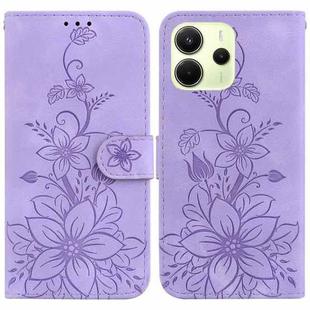 For Redmi Note 14 4G 163.25mm Lily Embossed Leather Phone Case(Purple)