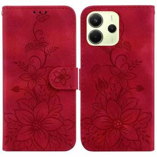 For Redmi Note 14 4G 163.25mm Lily Embossed Leather Phone Case(Red)