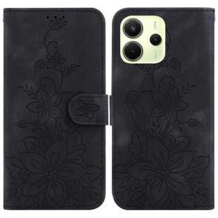 For Redmi Note 14 4G 164.84mm Lily Embossed Leather Phone Case(Black)