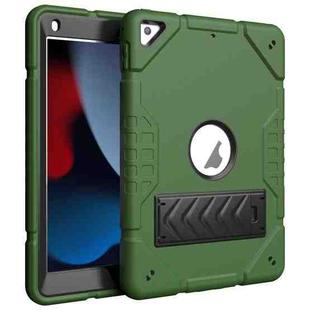 For iPad 10.2 2021 / 2020 / 2019 Armor Holder Silicone Hybrid PC Tablet Case(Army Green Black)