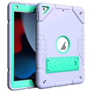 For iPad 10.2 2021 / 2020 / 2019 Armor Holder Silicone Hybrid PC Tablet Case(Purple Mint Green)
