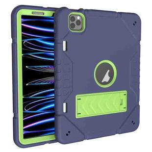 For iPad Pro 11 2022 / 2021 / 2020 Armor Holder Silicone Hybrid PC Tablet Case(Navy Yellow Green)