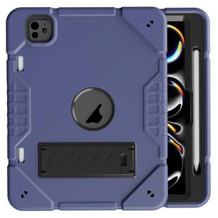 For iPad Pro 11 2024 Armor Holder Silicone Hybrid PC Tablet Case(Navy Blue Black)