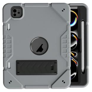 For iPad Pro 11 2024 Armor Holder Silicone Hybrid PC Tablet Case(Grey Black)