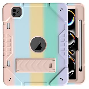For iPad Pro 11 2024 Armor Holder Silicone Hybrid PC Tablet Case(Gradient Color Gold)