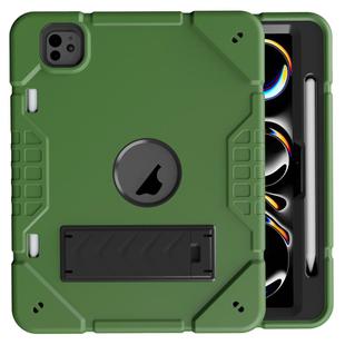 For iPad Pro 11 2024 Armor Holder Silicone Hybrid PC Tablet Case(Army Green Black)