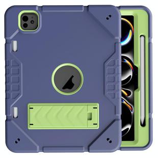 For iPad Pro 11 2024 Armor Holder Silicone Hybrid PC Tablet Case(Navy Yellow Green)