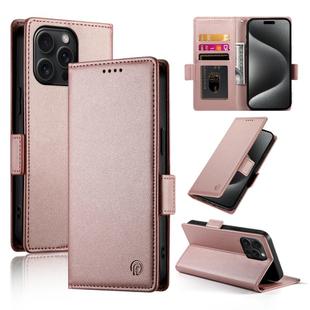 For iPhone 15 Pro Max Side Buckle Magnetic Frosted Leather Phone Case(Rose Gold)