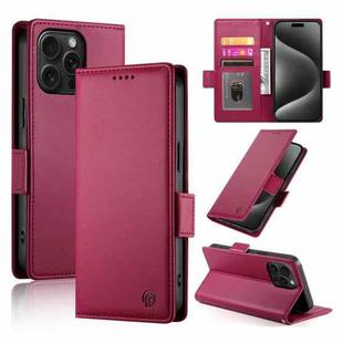 For iPhone 15 Pro Max Side Buckle Magnetic Frosted Leather Phone Case(Wine Red)