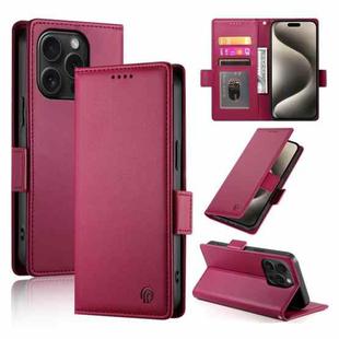 For iPhone 15 Pro Side Buckle Magnetic Frosted Leather Phone Case(Wine Red)