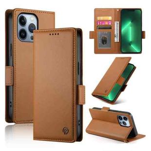 For iPhone 13 Pro Side Buckle Magnetic Frosted Leather Phone Case(Brown)