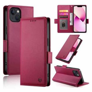 For iPhone 13 Side Buckle Magnetic Frosted Leather Phone Case(Wine Red)