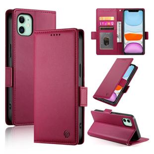 For iPhone 11 Side Buckle Magnetic Frosted Leather Phone Case(Wine Red)