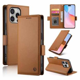 For iPhone 16 Pro Side Buckle Magnetic Frosted Leather Phone Case(Brown)