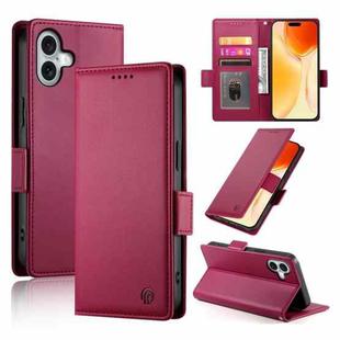 For iPhone 16 Plus Side Buckle Magnetic Frosted Leather Phone Case(Wine Red)