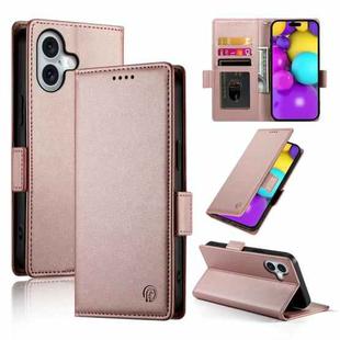 For iPhone 16 Side Buckle Magnetic Frosted Leather Phone Case(Rose Gold)