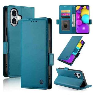 For iPhone 16 Side Buckle Magnetic Frosted Leather Phone Case(Blue)
